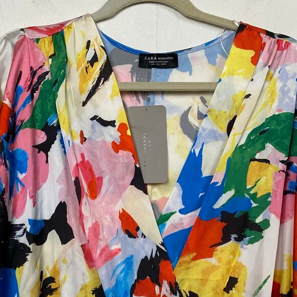NWT Zara Multicolor Faux Wrap V-Neck Long Sleeve Bodysuit Size Large - Picture 2 of 10